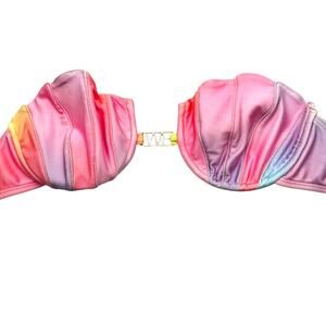 WILDFOX Women's Small Mermaid Pastel Rainbow Seashell Strapless Bikini Top Swim